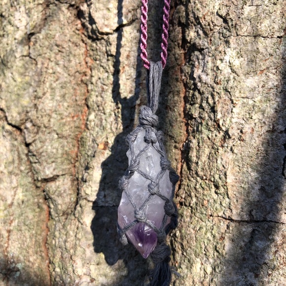 Amethyst Raw Macrame Necklace - Picture 4 of 7
